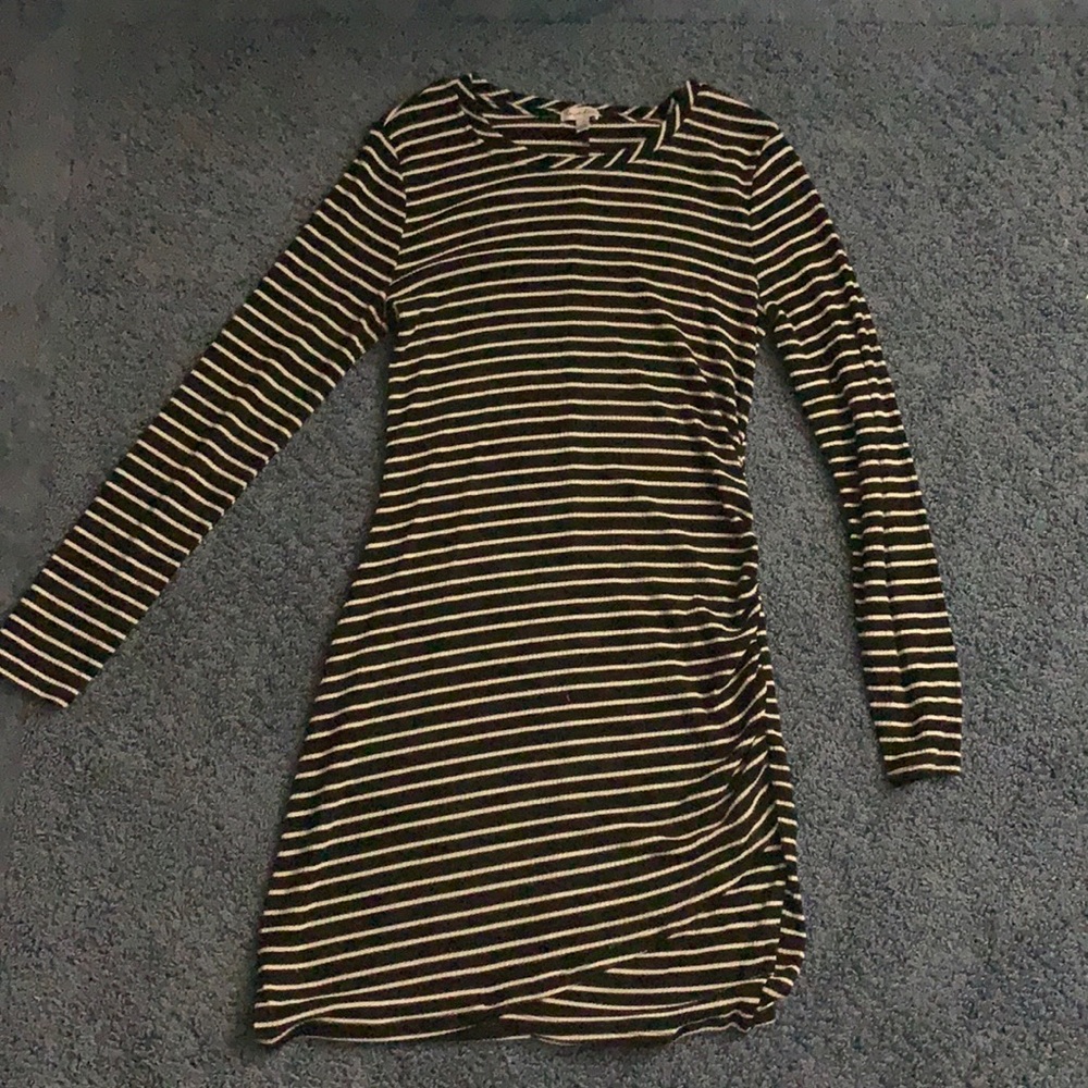 black and white striped long sleeve dress